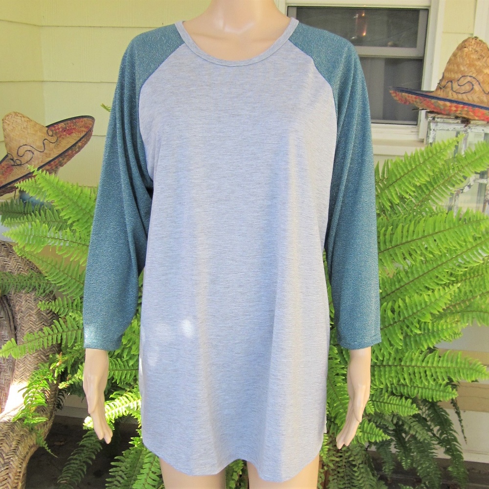 LuLaRoe Sparkly Gray & Blue Jersey Tops